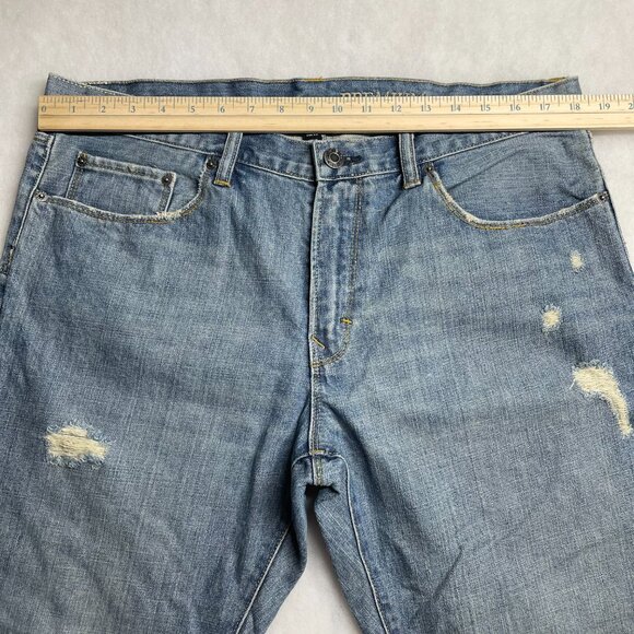 Gap Mens Denim Blue Mid Rise Distressed Premium Straight Fit Jeans Size 35/32 - Picture 2 of 10
